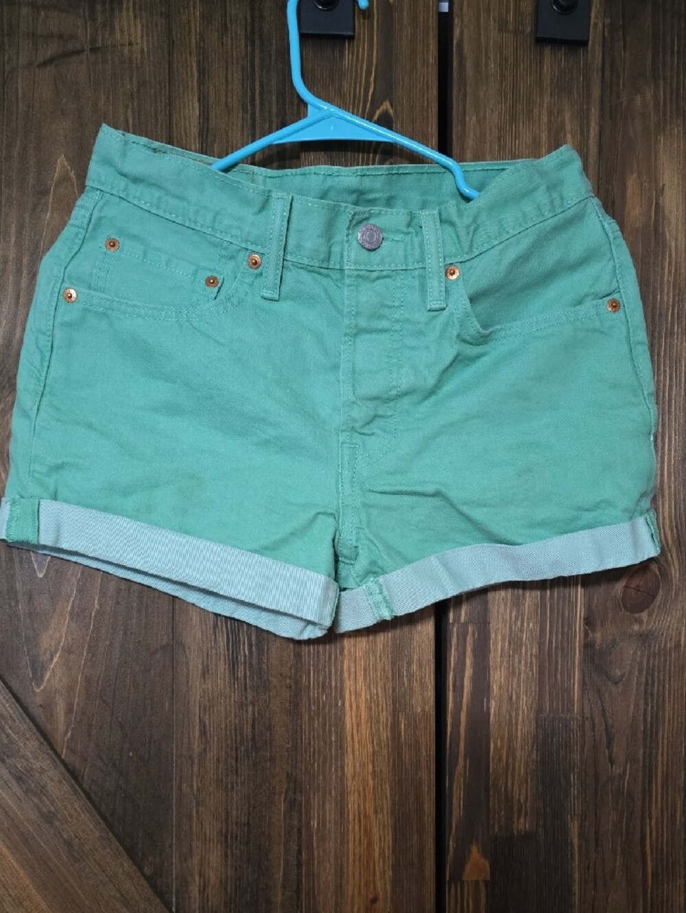 Levi's Mint Green Rolled-Cuff Denim Shorts